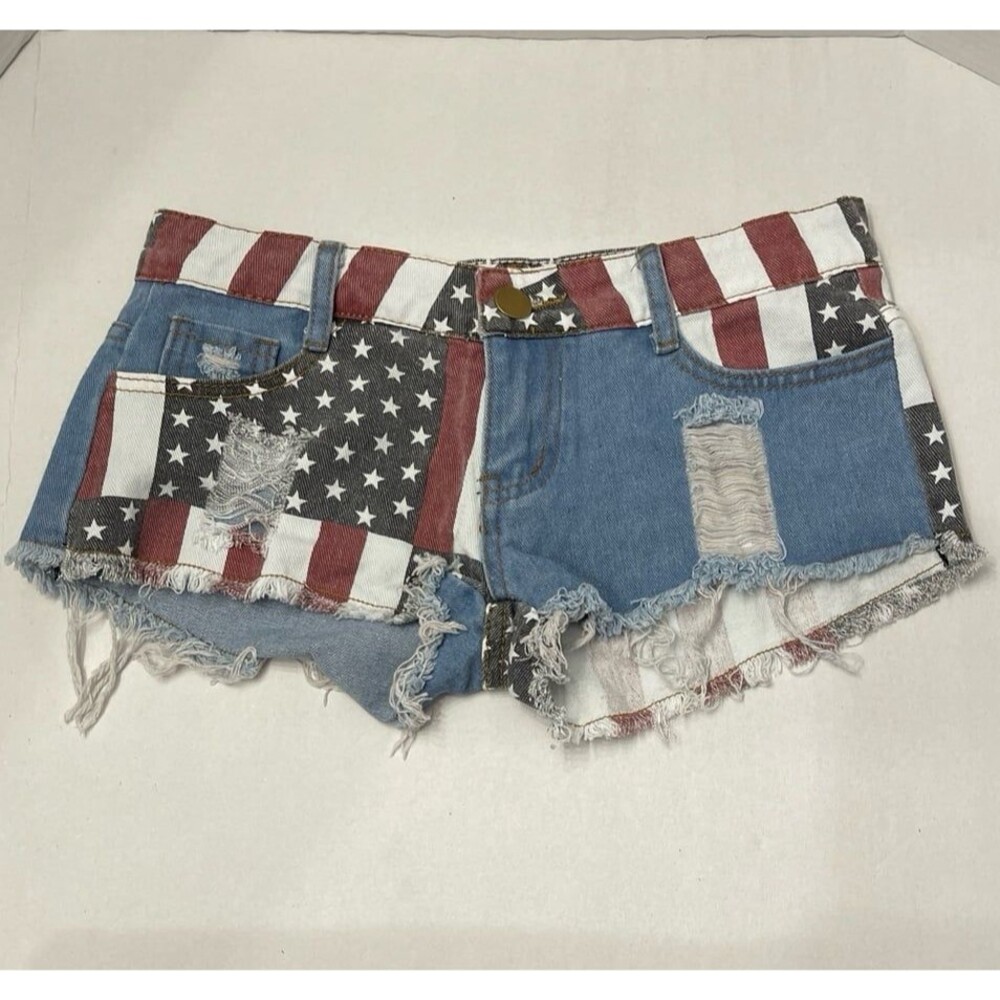 Women's American Flag Distressed Cutoff Denim Shorts Size S